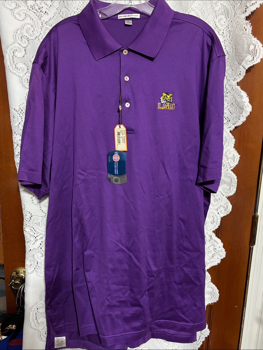 Peter Millar Purple short sleeved LSU Polo Shirt